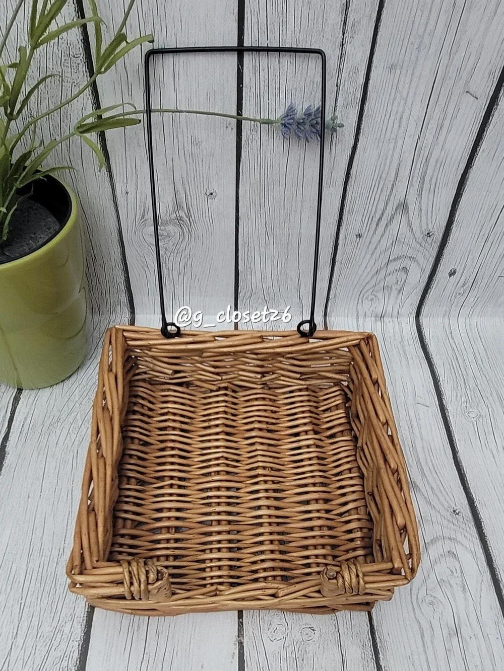 Natural Wicker Napkin Holder with Black Metal Handle